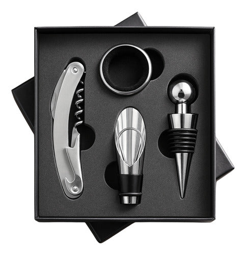 Set De Accesorios Para Vino Con Estuche Caja Sacacorchos Aro