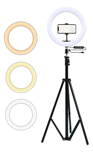 Aro Luz Led 30 Cm Dinax Dx-trirgb12 Soporte Móvil