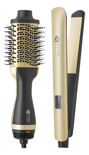 Combo Planchita De Pelo Y Cepillo Secador Modelador Cabello