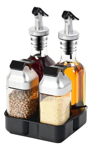 Set Condimentero 4 Piezas Vidrio Aceite Vinagre Sal Pimienta