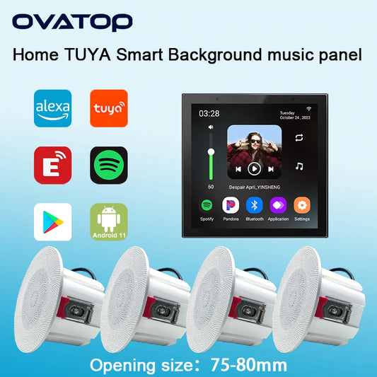 Smart Audio System TUYA Home Sound in Wall Amplifier Android 11 system WiFi Bluetooths Amp with Stereo Ceiling Speaker Kit Hotel